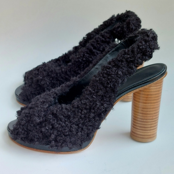 Unbranded sample: shearling & leather slingback heels, EU40, NWOT - Picture 2 of 11